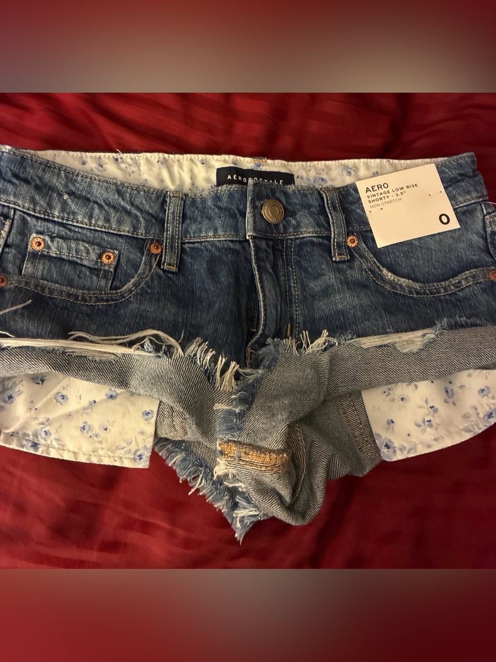 NWT Aeropostale vintage low rise shorty denim Jean Shorts w flower pocket-0